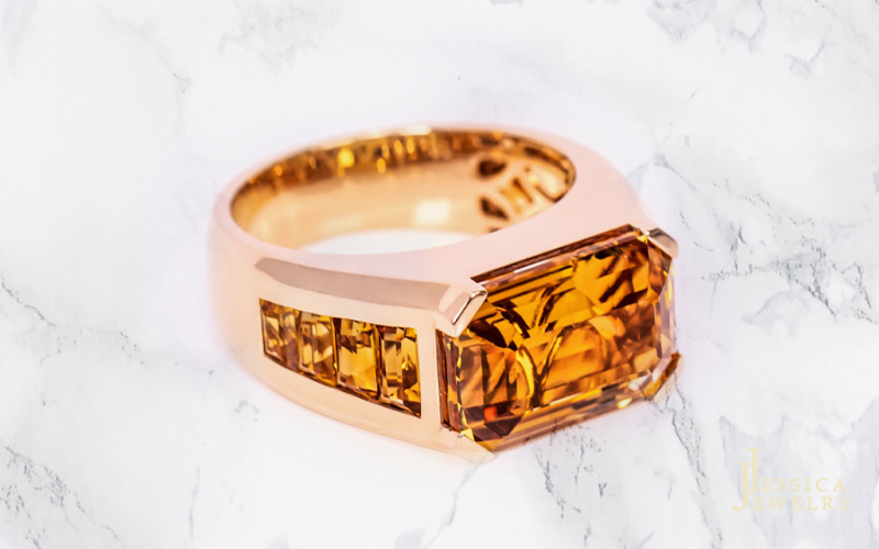 Nhẫn Whiskey gắn đá honey citrine